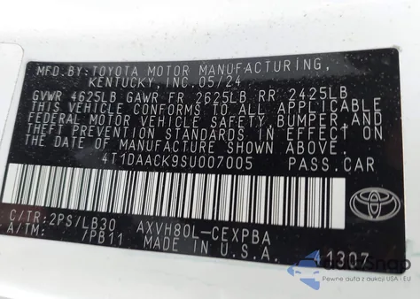 2025 Toyota Camry Xse from USA, damaged, VIN 4T1DAACK9SU007005